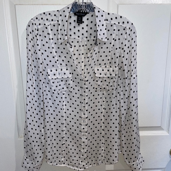 White House Black Market Tops - WHBM 100% silk Blouse polka dot and animal print contrast size 10